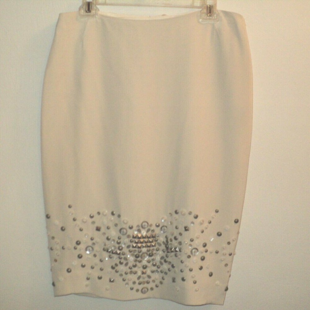 Lafayette 148 Beaded Skirt 100% Silk Women's Size 10 Cream Below Knee Length